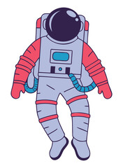 Obraz premium Cartoon astronaut floating on white, space exploration and adventure