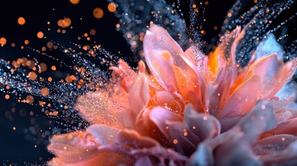 Vivid colors burst forth from a delicate flower, creating a mesmerizing display that captures the essence of natures beauty in a dramatic moment of transformation