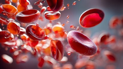 Fototapeta premium Vibrant Red Blood Cells Flowing in Plasma - Medical Science Concept
