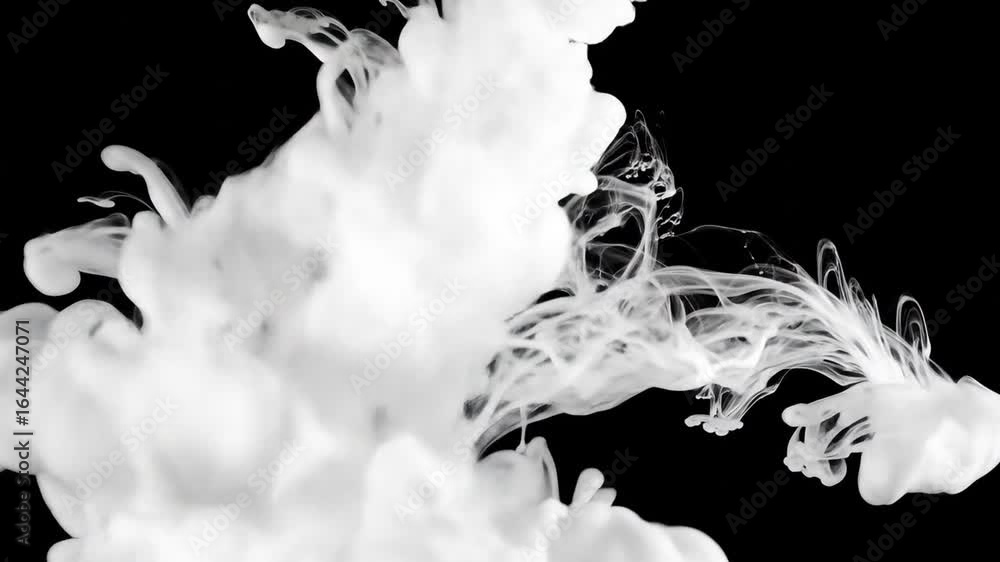 Aufkleber white ink cloud slowly dissolving against pure black backdrop in a stunning display of underwater di