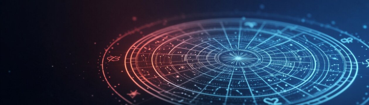 Zodiac Wheel Chart - Astrology Signs on Blue and Red, Horoscope, Zodiac