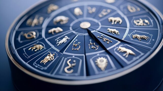 Zodiac Wheel Embossed Signs and Constellations, Astrology, Horoscope