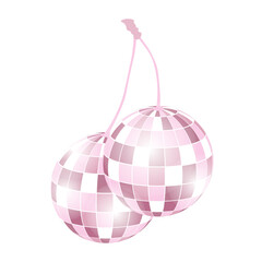 Pink disco ball in the shape of cherries. Vector stock illustration. Isolated on a white background.