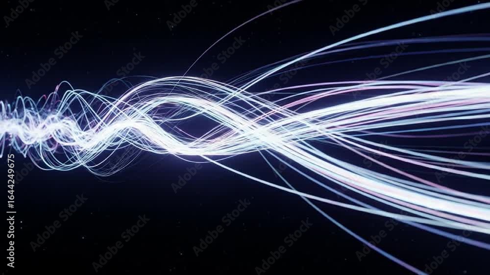 Aufkleber abstract flowing light beams with blue and violet accents against a dark backdrop modern technologic