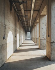 Obraz premium Neutral utility corridor featuring conduit runs and natural light