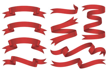 Collection of red ribbons isolated on transparent background