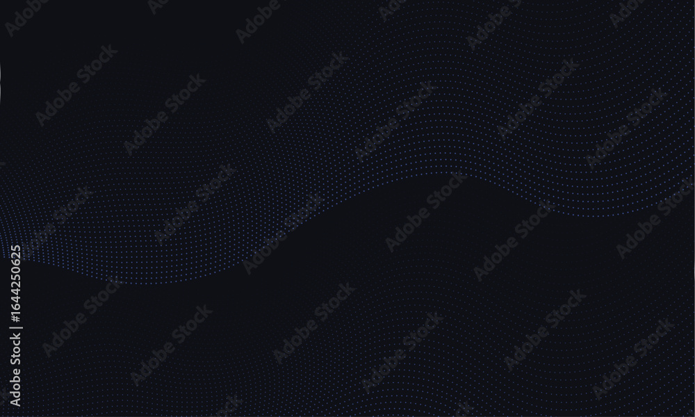 Poster dark blue abstract background with undulating lines of small dots creating a modern digital texture 
