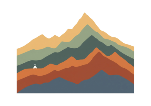 PNG - Mountain silhouette layers in muted earthy tones, minimalist flat vector with transparent bacnkgroung