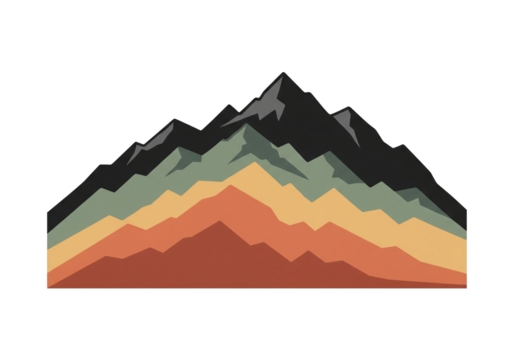 PNG - Mountain silhouette layers in muted earthy tones, minimalist flat vector with transparent bacnkgroung - Powered by Adobe