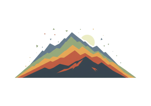 PNG - Mountain silhouette layers in muted earthy tones, minimalist flat vector with transparent bacnkgroung