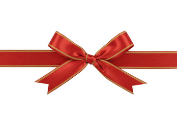 Fototapeta premium Elegant red ribbon bow with gold trim isolated on transparent background