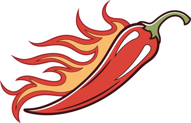 Red hot chilli pepper on fire cartoon vector illustration drawing