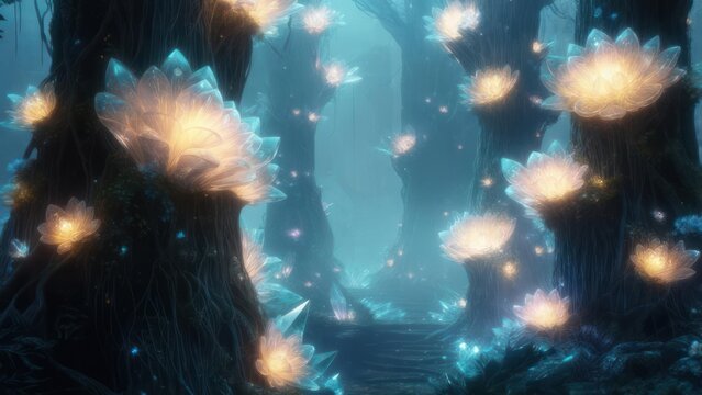 Enchanting luminous forest path