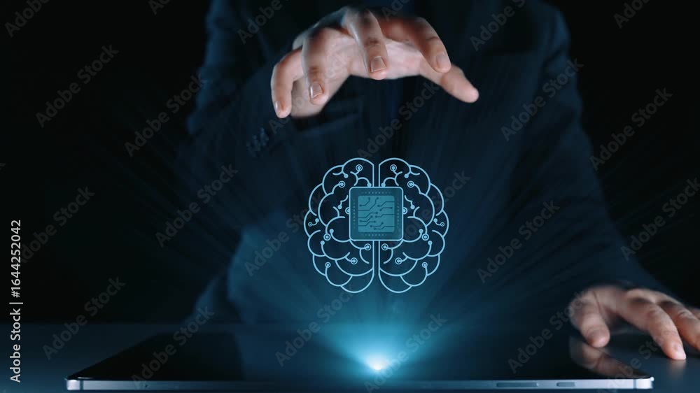 Poster ai assistant brain processor with llm technology, big data, machine learning, generative ai for busi