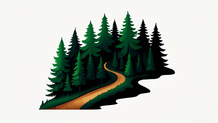 Obraz premium Winding Path Leads Through Evergreen Forest, Inviting Exploration and Adventure