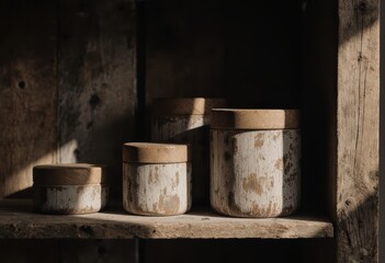 Naklejka premium Eco-friendly cleaning products displayed in rustic containers for green accommodation
