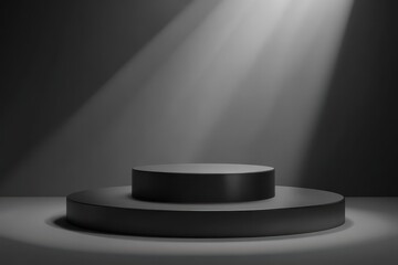 Matte black podium with soft gradient background.