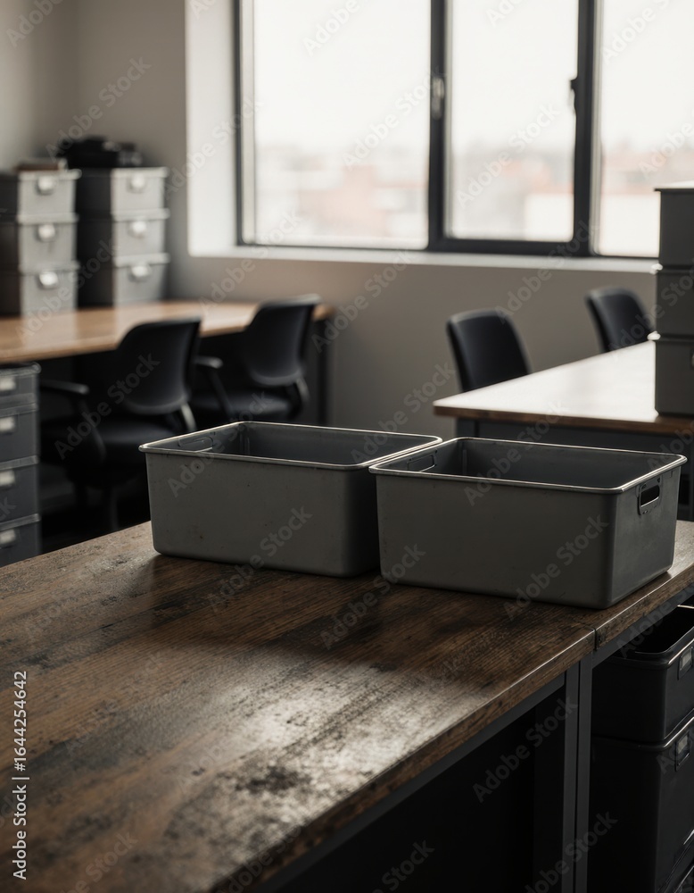 Poster office mailroom with sorting and distribution systems in a modern workspace