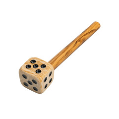 Gaming table accessory with single die and stick, studio isolation, transparent background, PNG
