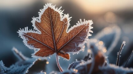 Frozen autumn leaf