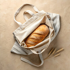 top view of reusable cloth bag with folded bread o