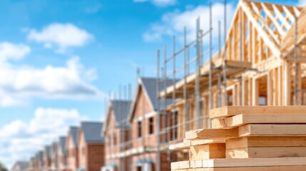 Obraz premium New Houses Under Construction with Lumber