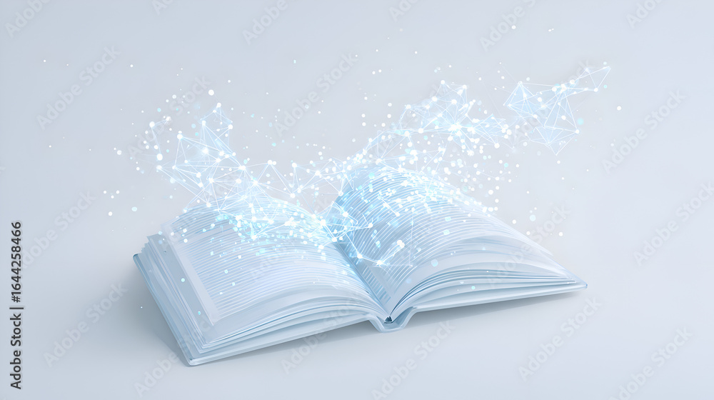Aufkleber glowing open book with light particles emitting from its pages on a white background a 3d rendered i