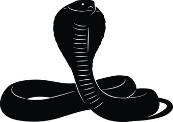 Cobra snake silhouette, coiled reptile vector, hooded cobra illustration, black dangerous animal clipart, venomous snake pose, wildlife design, serpent art