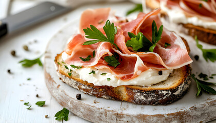 Bread with smoked bacon and cream cheese.
