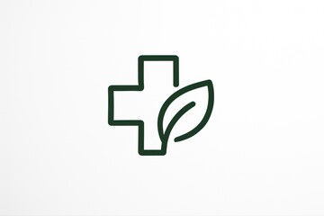 Modern green cross with leaf symbolizes holistic health and natural wellness solutions.