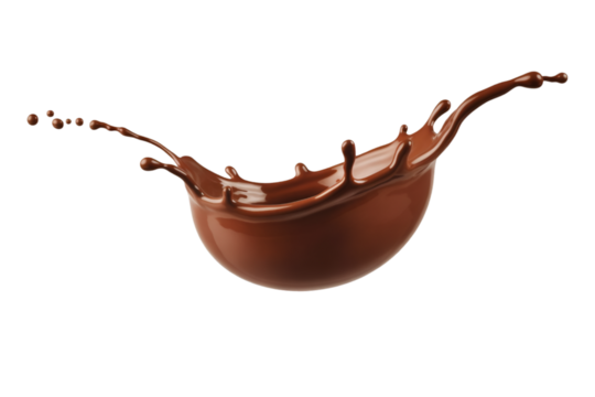 Chocolate splash frozen in motion isolated on a clean white background for dessert and beverage visuals