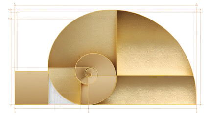 Golden Ratio Spiral: A Detailed Geometric Illustration Featuring Beige and Gold Tones, a Textured Background, and a Precisely Rendered Mathematical