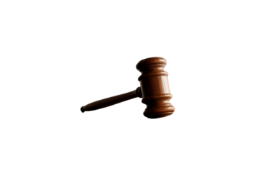 Gavel on wooden block isolated on a clean white background for justice and legal concept visuals