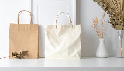 Various stylish paper bag and tote bag mockups.