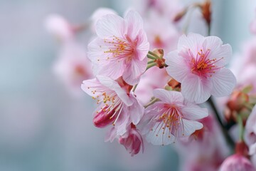 Fototapeta premium Minimalist Pink Cherry Blossom Close-up: Delicate Spring Bloom.