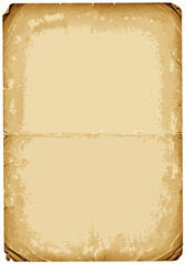 Vintage aged paper texture with creases and worn edges, distressed corners, blank old parchment background for design projects, scrapbooking and invitations.