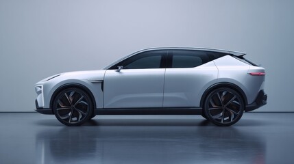 A futuristic concept car is shown in a clean, minimalist studio setting. The image represents the concepts of advanced technology, innovation, and modern automotive design.