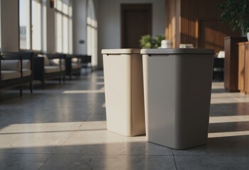 Return bins with blank fronts positioned in a modern station interior