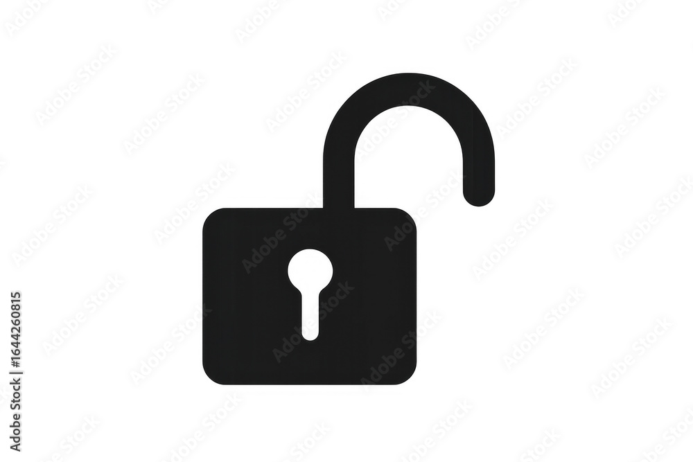 Poster black opened padlock icon on transparent background symbolizing security and access