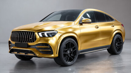 A golden luxury SUV is parked in a clean studio environment. The image represents wealth, premium lifestyle, and high-end automotive design.