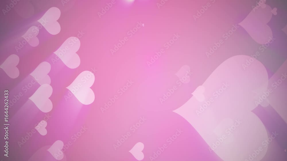 Poster a soft pink background with glowing floating hearts, creating a dreamy and romantic atmosphere. perf