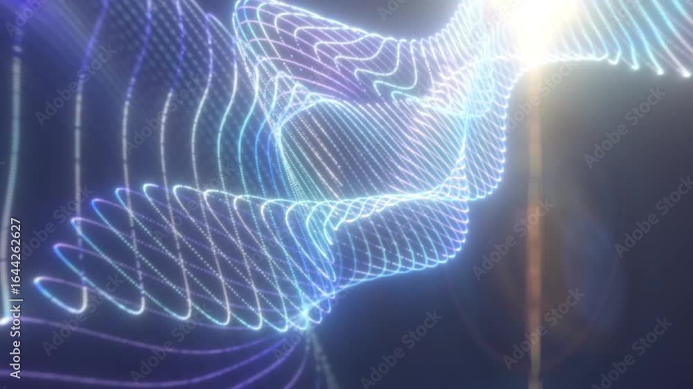 Aufkleber a high-tech wireframe mesh glowing with neon blue and white light, creating a digital futuristic atm