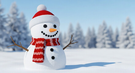Obraz premium A charming snowman enjoys a beautiful snowy day, perfect for the winter holidays.