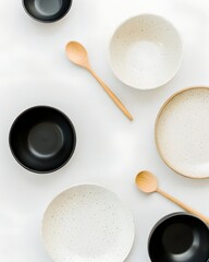 Sleek Ceramic Bowls with Wooden Spoons sleek