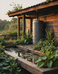 Fototapeta premium Rainwater harvesting system enhancing sustainable accommodation design