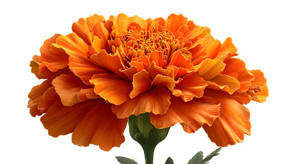 Vibrant orange marigold flower isolated on clean white background. Features delicate petals, rich color, generative AI creation technology. Perfect for floral design, nature imagery, artistic