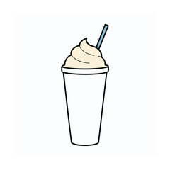 Refreshing vanilla milkshake with whipped cream and a straw