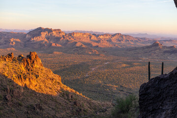 Sunset View of Superstition Mountains from Wave Cave Trail in Arizona