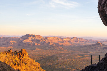 Sunset View of Superstition Mountains from Wave Cave Trail in Arizona
