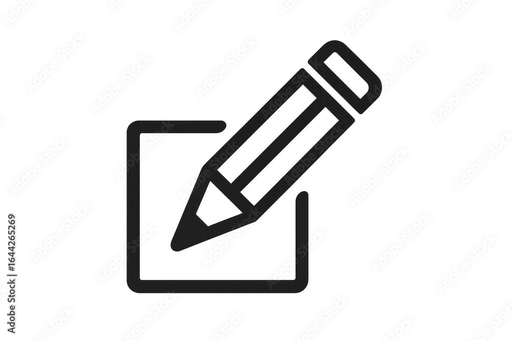 Poster pencil writing on transparent background: simple edit icon for modern projects